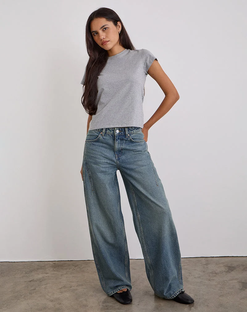 Niedrig geschnittene, geräumige Jeans in Vintage Blau Grün