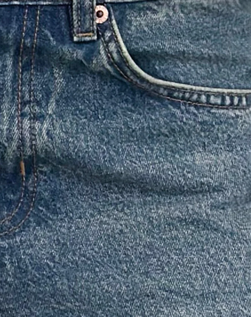 Niedrig geschnittene, geräumige Jeans in Vintage Blau Grün