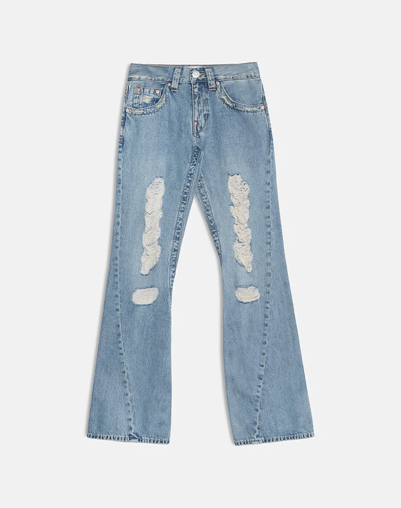 Zerrissene Jeans mit niedrigem Schritt und verdrehter Naht in True Blue