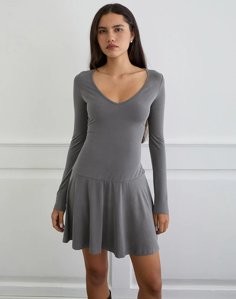 Yauri Langärmeliges Minikleid aus Cupro Grau