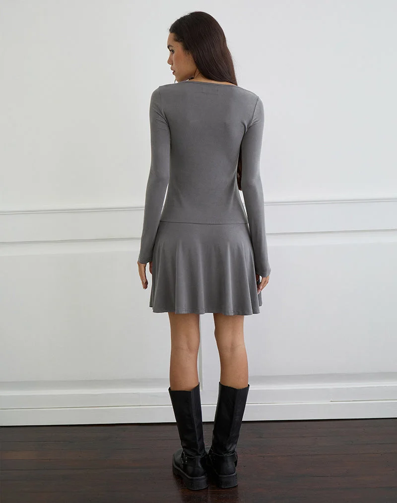 Yauri Langärmeliges Minikleid aus Cupro Grau