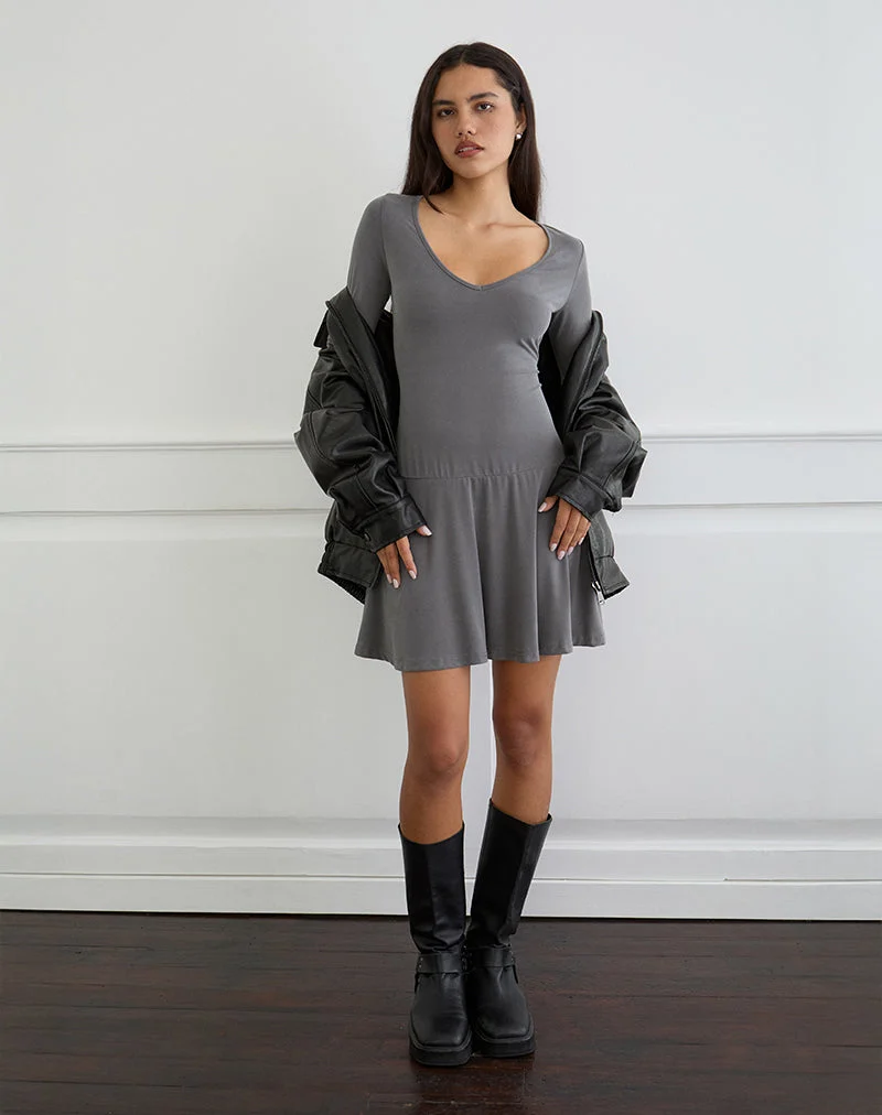 Yauri Langärmeliges Minikleid aus Cupro Grau
