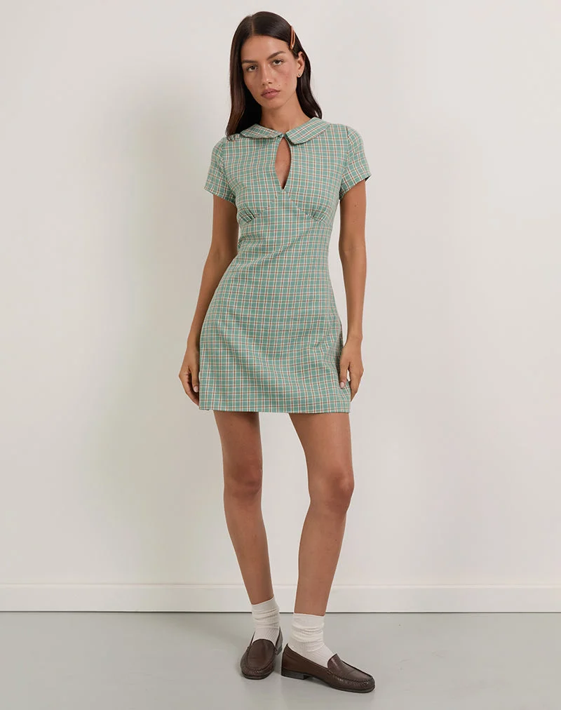 Medora Minikleid mit Schlüsselloch in Teal Check