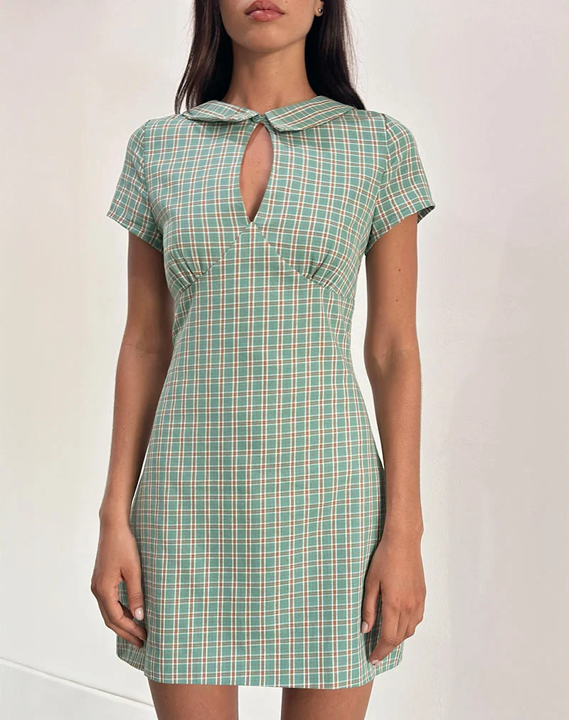 Medora Minikleid mit Schlüsselloch in Teal Check