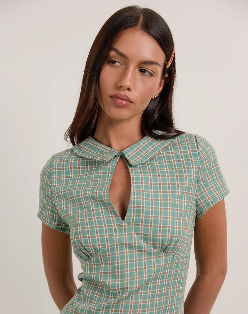 Medora Minikleid mit Schlüsselloch in Teal Check