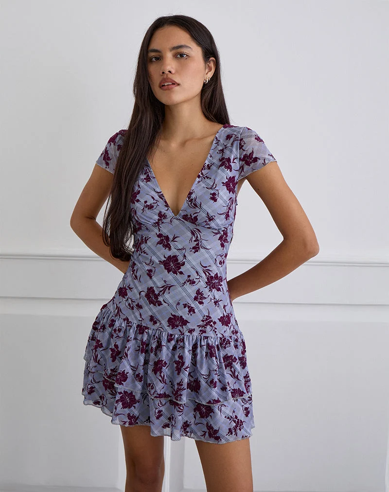 Elaya Kleid in Lotusflock kariert lavendel