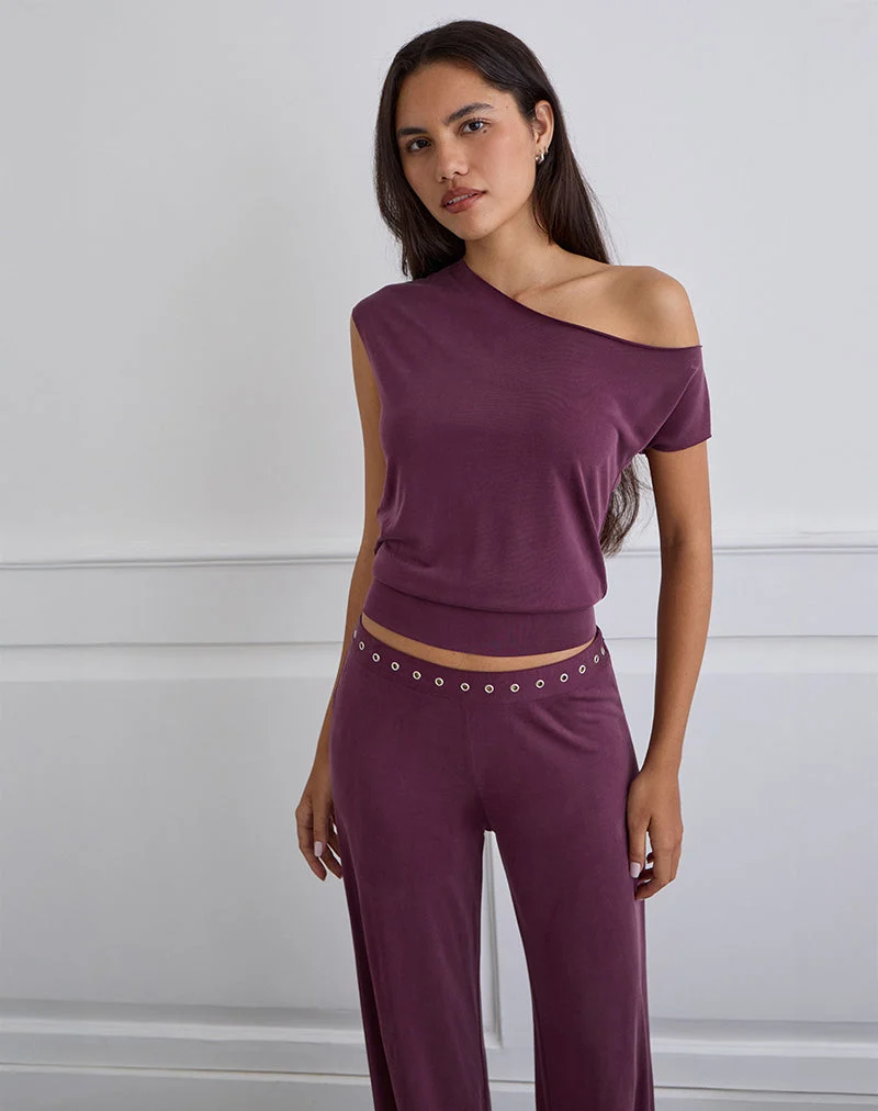 Elysian Asymmetrisches Top aus Cupro Pflaume