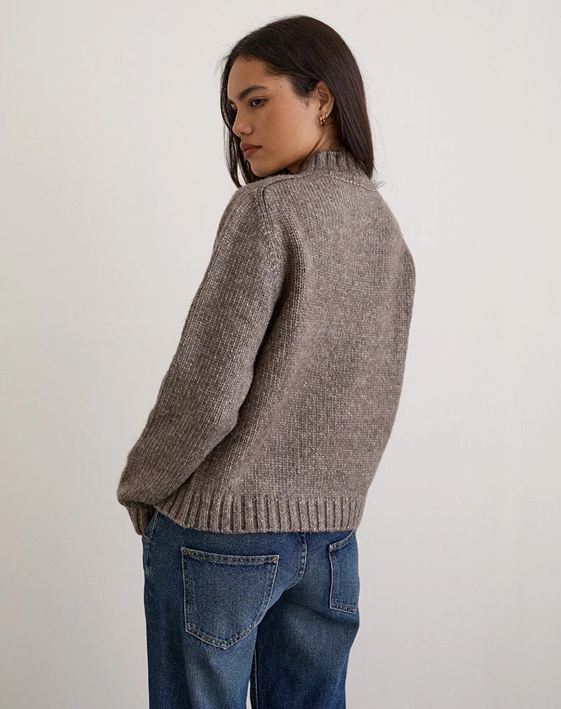 Lamara Quater Zip Pullover in Dunkelbraun Marl