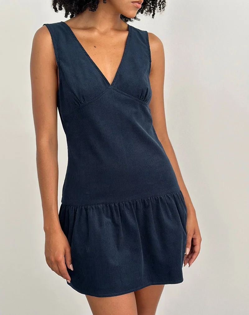 Sarabi Mini-Kleid mit tiefem Rückenausschnitt in Cord Navy