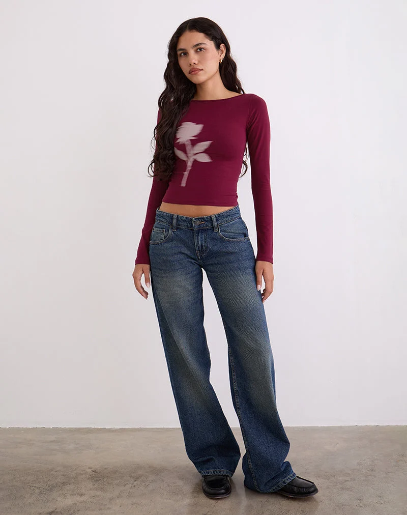 Amabon Langarm-Top in Burgundy Blurred Rose