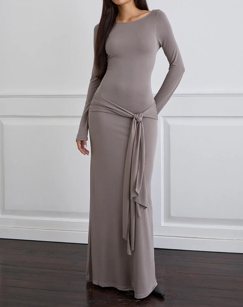 Zeya Maxikleid aus Cupro Taupe Grau