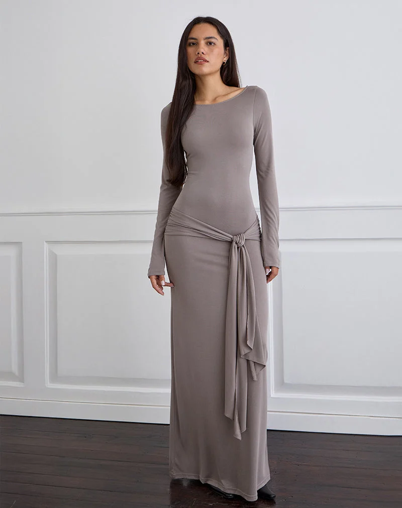 Zeya Maxikleid aus Cupro Taupe Grau