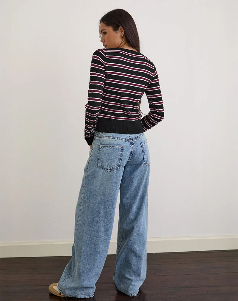 Yasra Pullover aus Streifenstrick Schwarz-Burgund