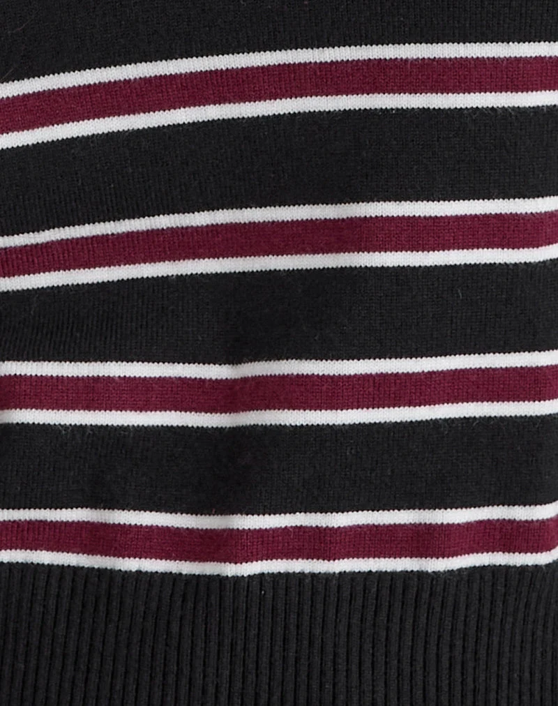 Yasra Pullover aus Streifenstrick Schwarz-Burgund