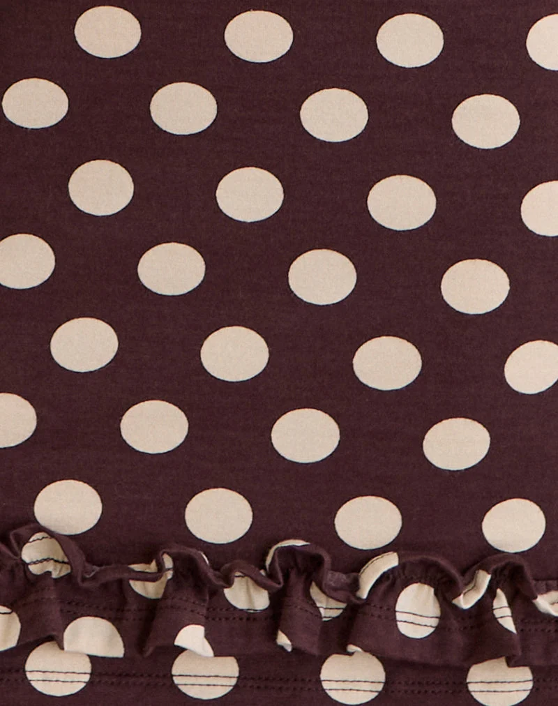 Vadora Rüschensaum-Minikleid in Braun mit großer Polka-Creme