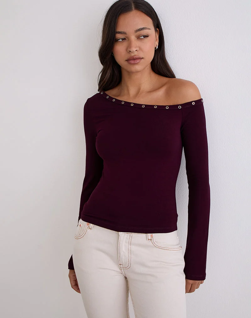 Noraba One Shoulder Top aus rotem Holz mit Ösen