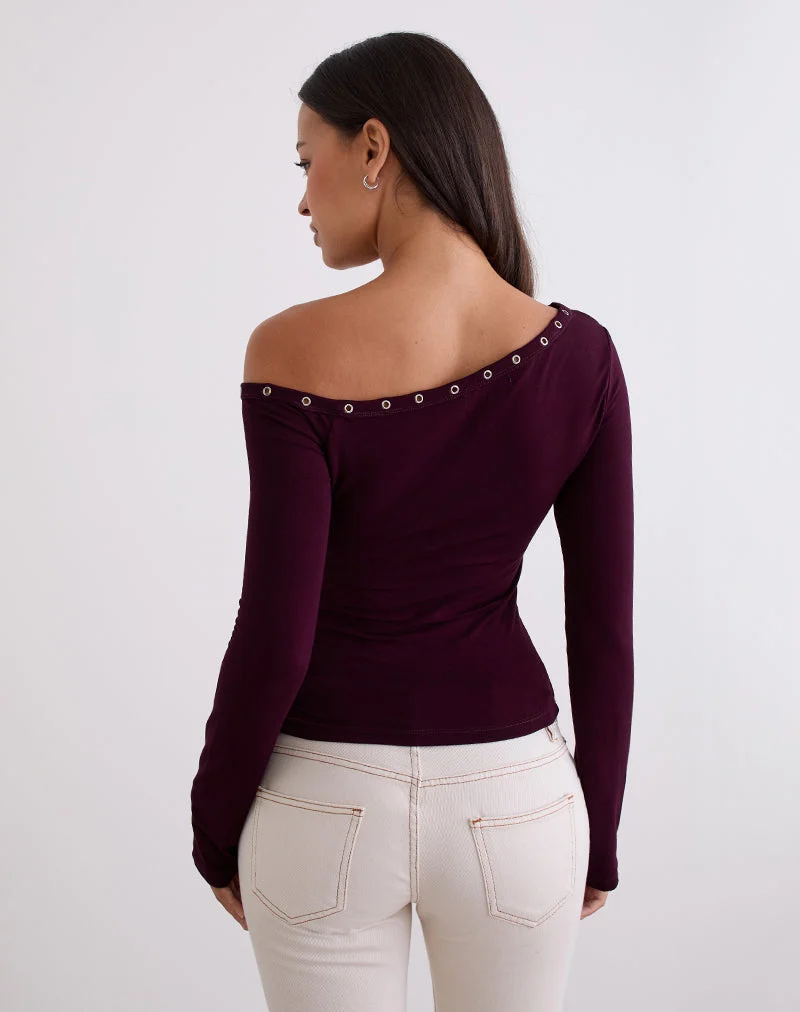 Noraba One Shoulder Top aus rotem Holz mit Ösen