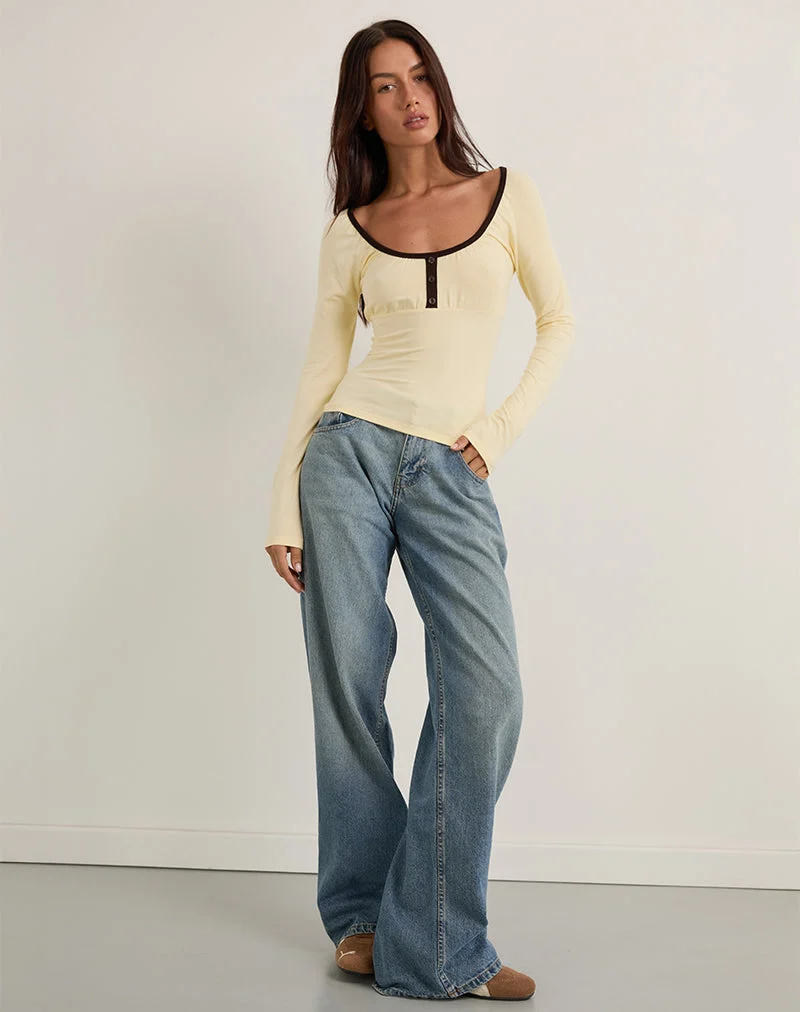 Shou Top in Buttermilch mit brauner Bindung