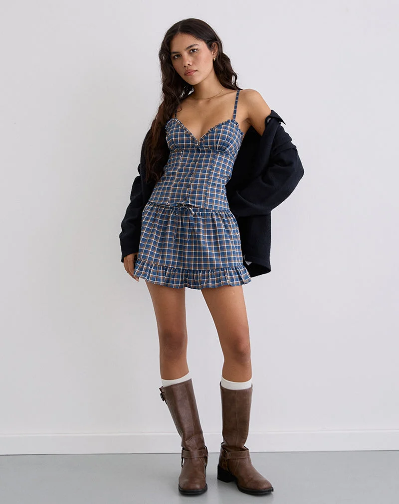 Isamu Top in Medium Tartan Blau