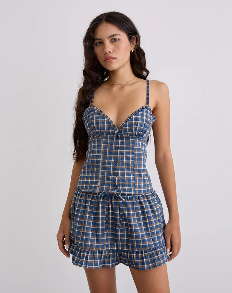 Isamu Top in Medium Tartan Blau