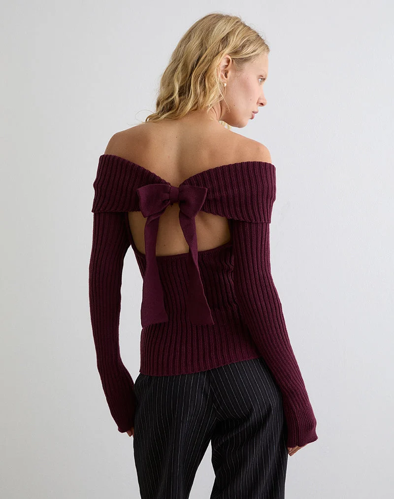 Saskia Bardot Oberteil mit Schleife in Dark Cherry