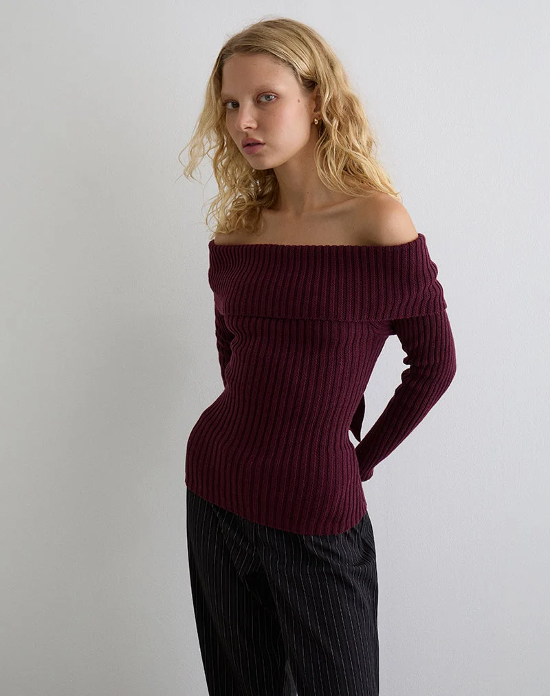Saskia Bardot Oberteil mit Schleife in Dark Cherry