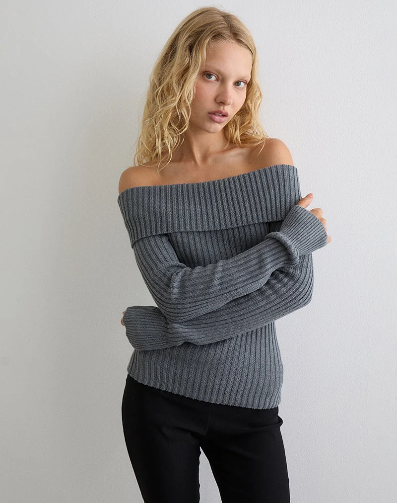 Circe Gestricktes Bardot-Top in Grau