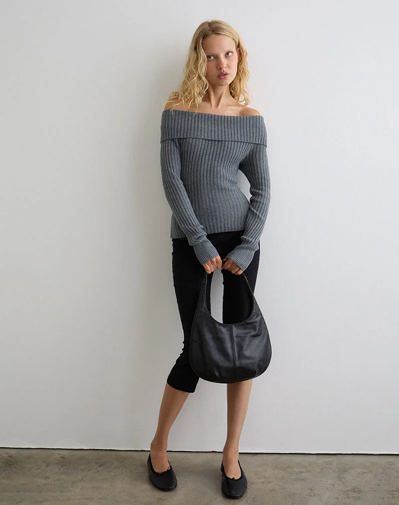 Circe Gestricktes Bardot-Top in Grau