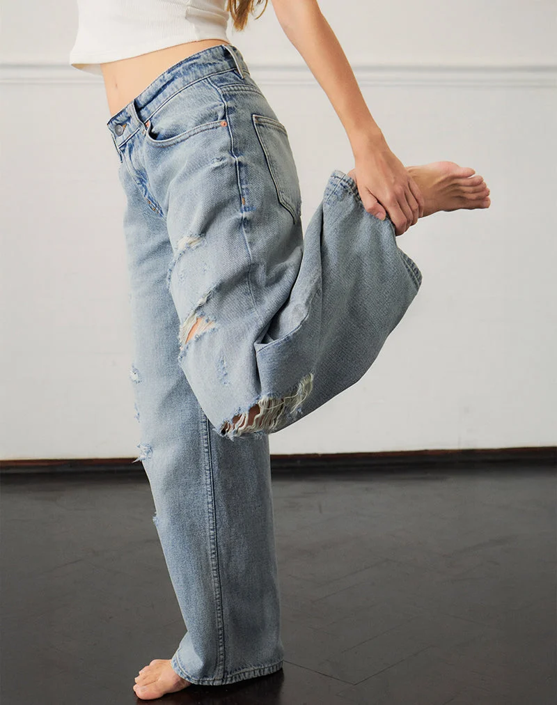 Geräumige Low Rise Jeans in Extreme Rip Vintage Blue