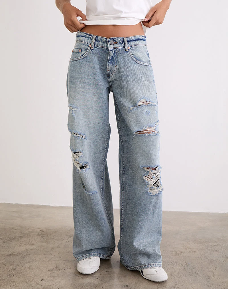 Geräumige Low Rise Jeans in Extreme Rip Vintage Blue