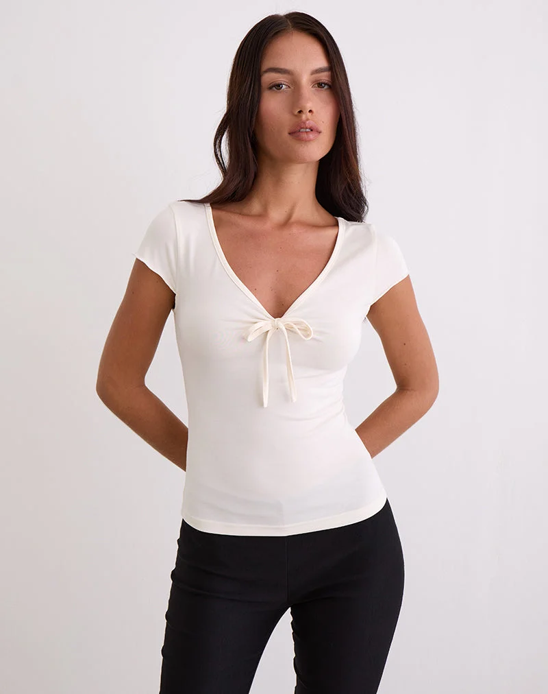 Saiba Oberteil mit langen Ärmeln in Cupro Creme