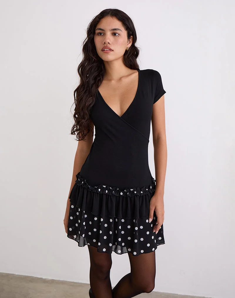 Navya Wickelminikleid in Polka Schwarz und Weiß