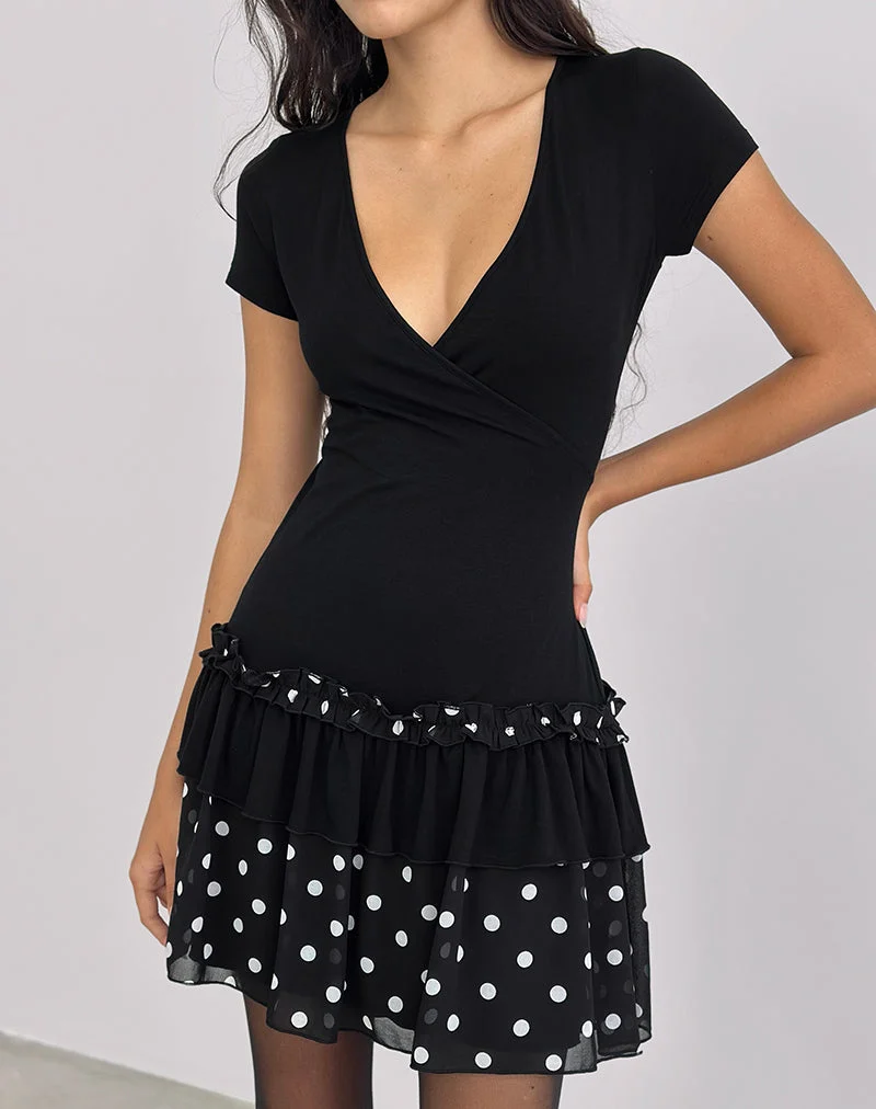 Navya Wickelminikleid in Polka Schwarz und Weiß