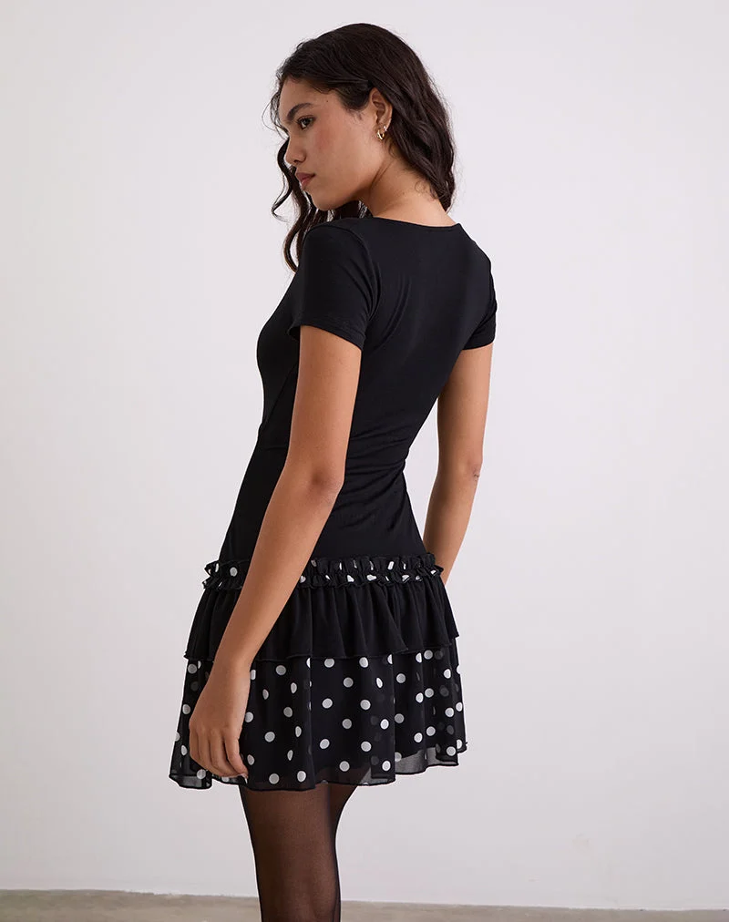 Navya Wickelminikleid in Polka Schwarz und Weiß