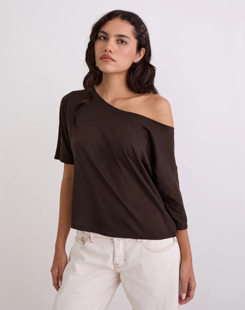 Daman Schulternahes Basic-Top in Schokoladenbraun