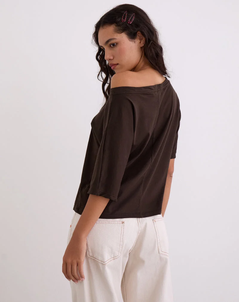Daman Schulternahes Basic-Top in Schokoladenbraun