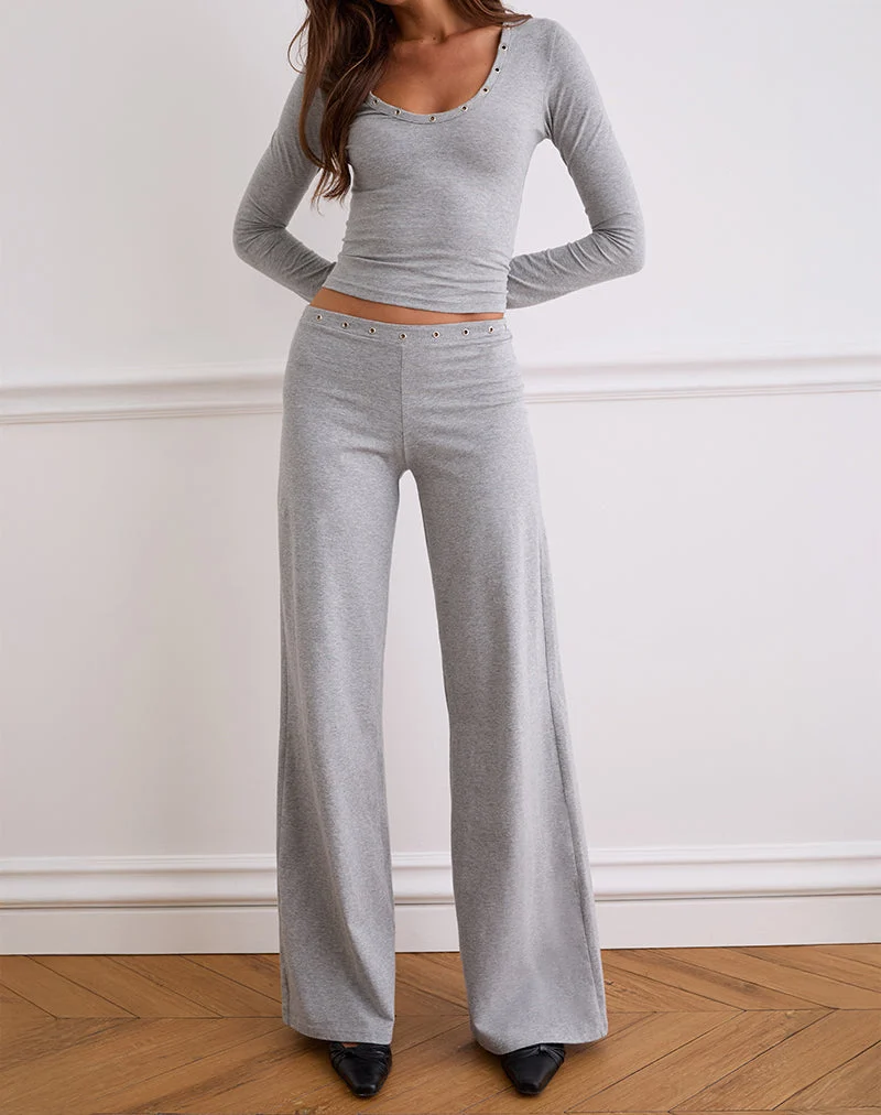 Dorala Low Rise Hose mit Ösen in Grau meliert