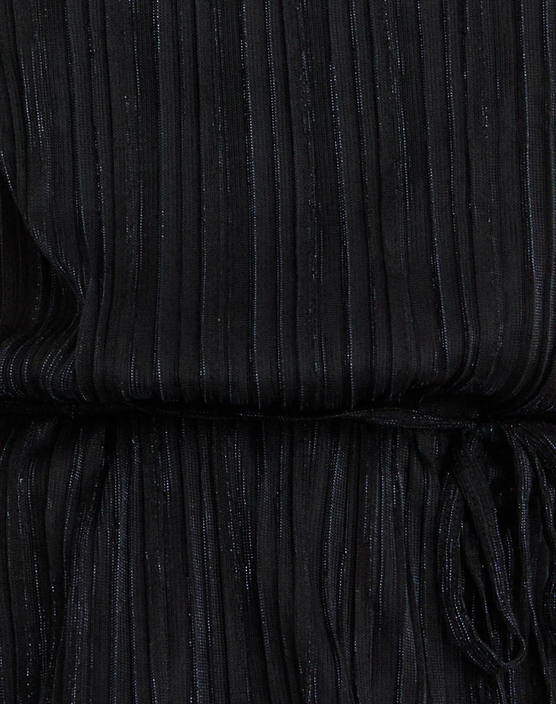 Brienne Top aus Chiffon Plissee Schwarz mit Futter