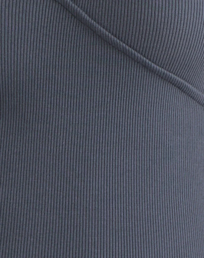 Dulcet Geripptes Langarm-Top in Blau Granit