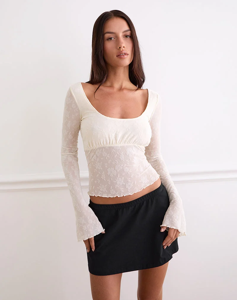 Aqsa Langärmeliges Top aus Blumenflock Creme