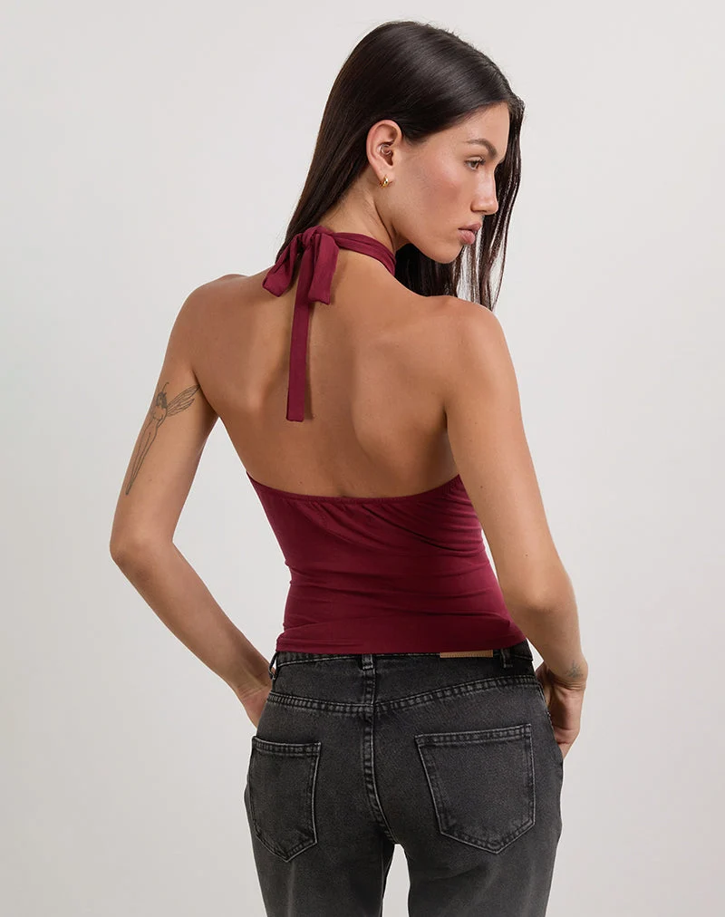 Lorie Neckholder-Top aus Cupro Dunkelrot