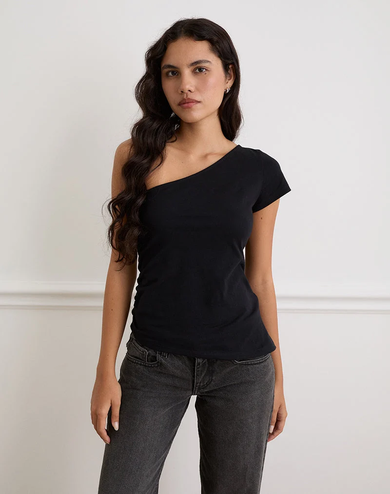 Tokiwa Asymmetric Shoulder Tee in Schwarz