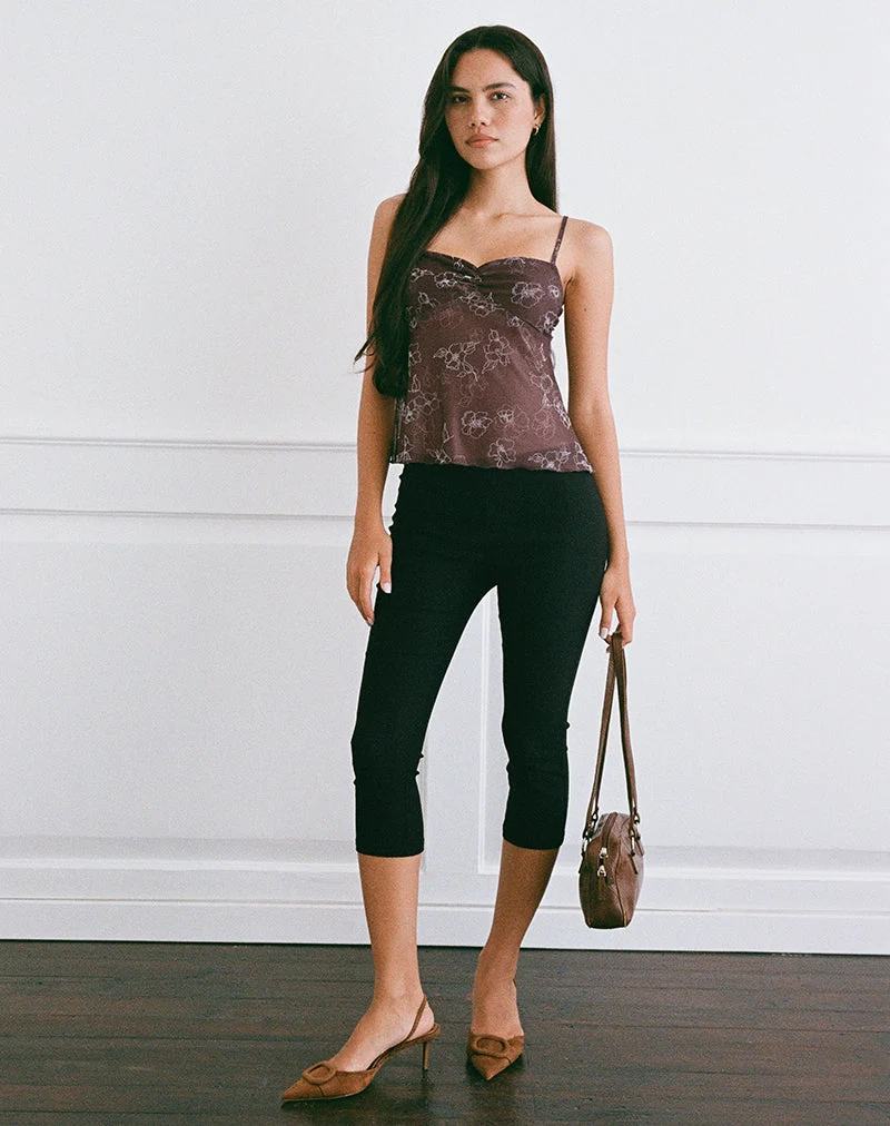 Fierza Cami Top in Doodle Flower Flock Braun