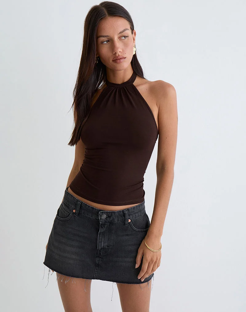 Raceline Neckholder-Top aus Rayon Jersey Schokoladenbraun