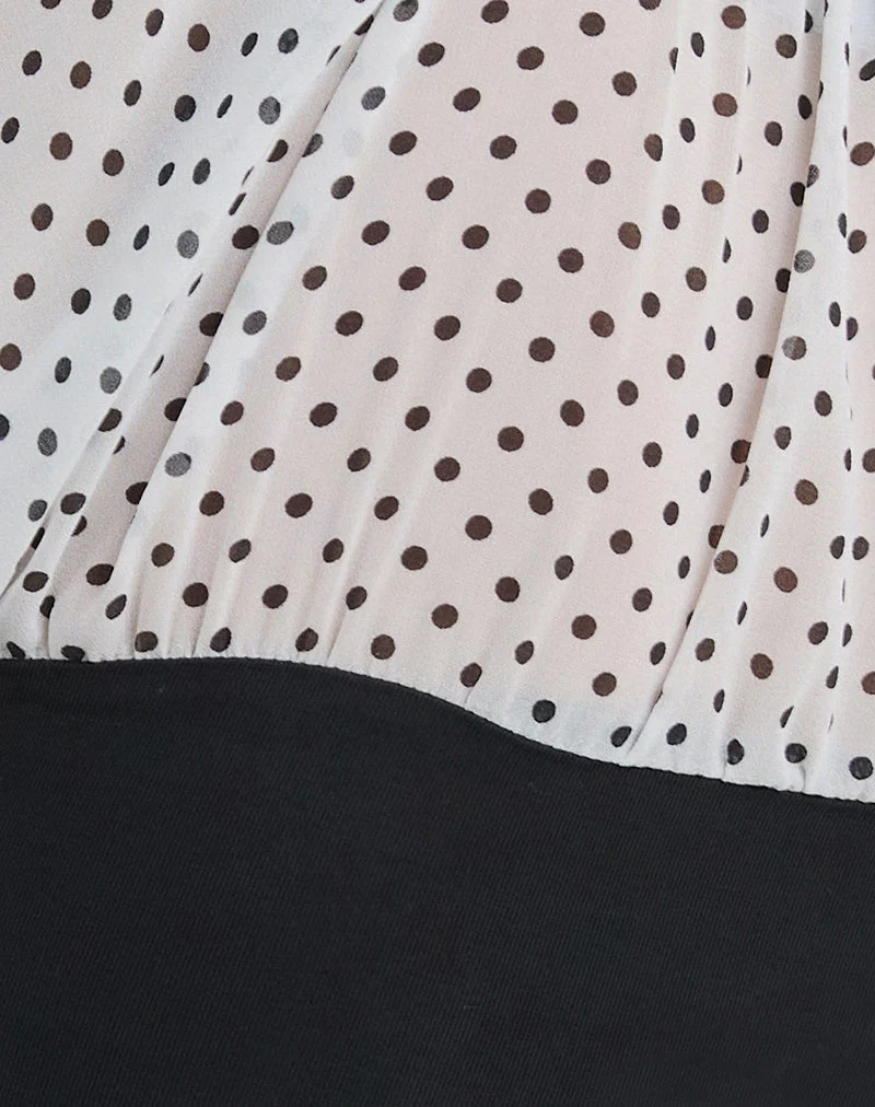 Naria Top aus Chiffon Weiß Basic Polka Schwarz
