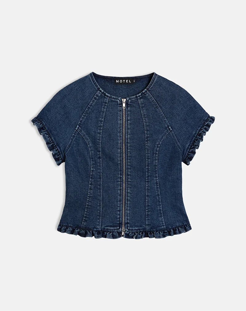Dunya Top aus Chambray Vintage Blau