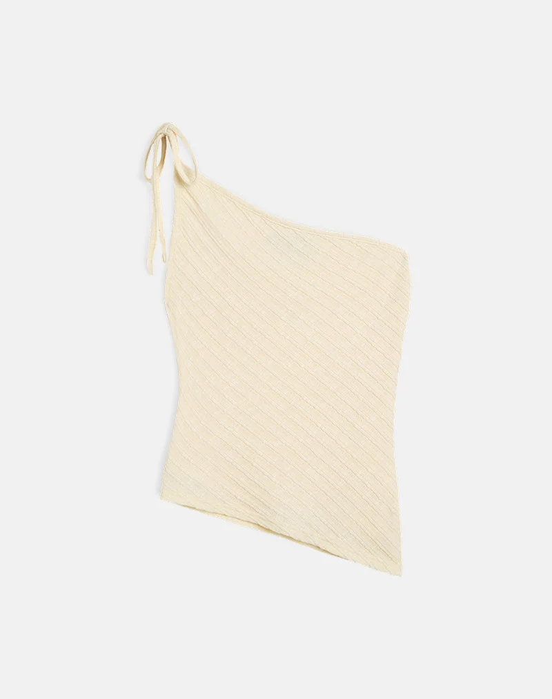 Rusana Top aus transparentem Diagonalstrick Buttercreme