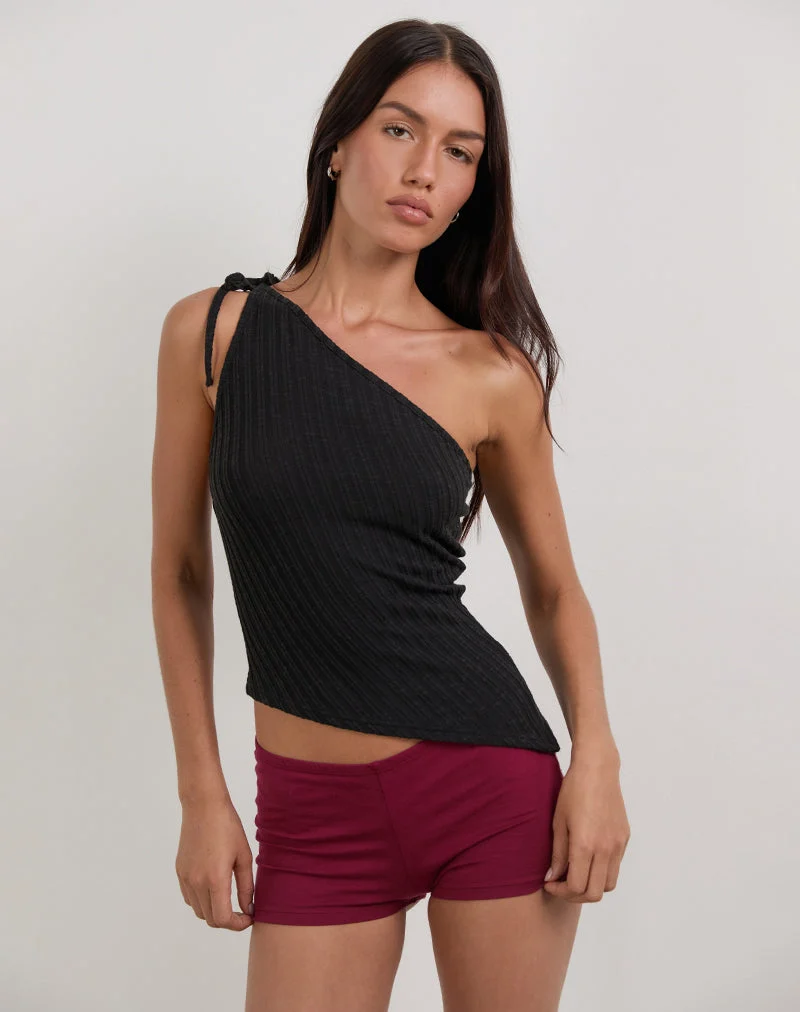 Rusana Top aus transparentem Diagonalstrick Schwarz