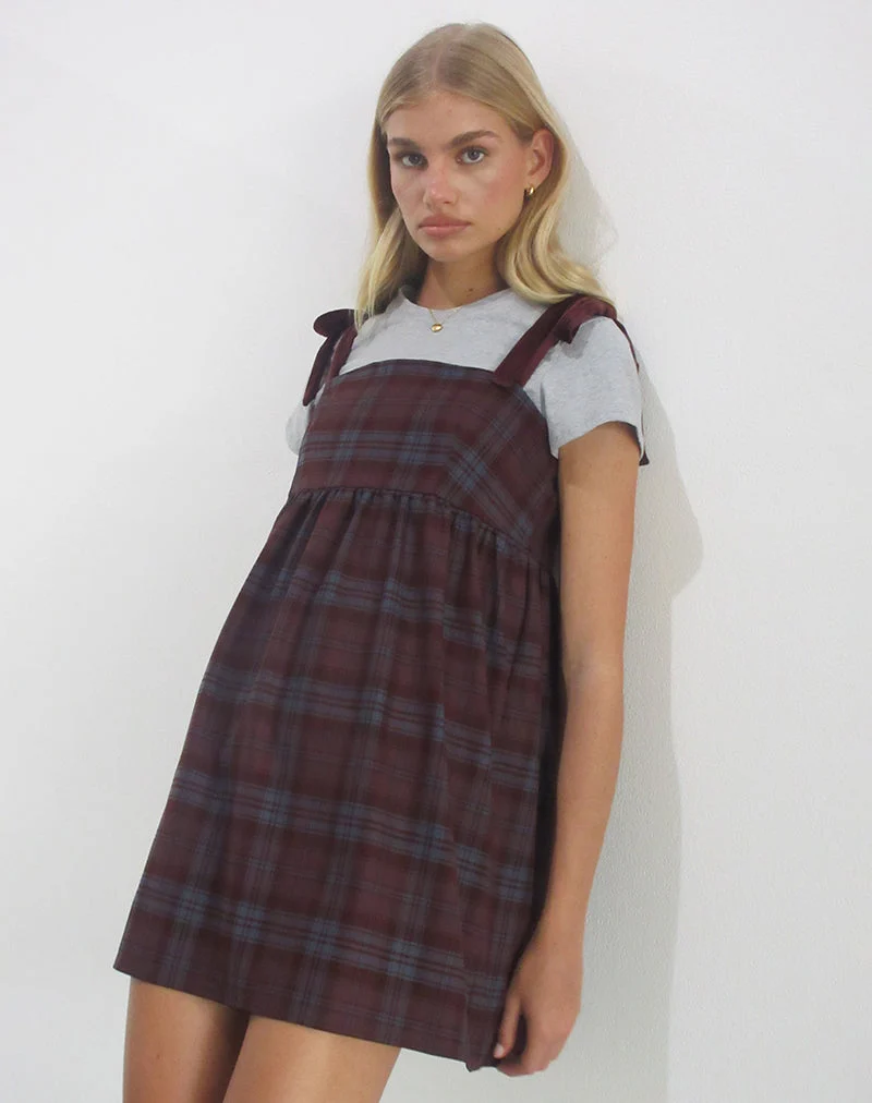 Mikayla Minikleid in Burgund und blauem Karo