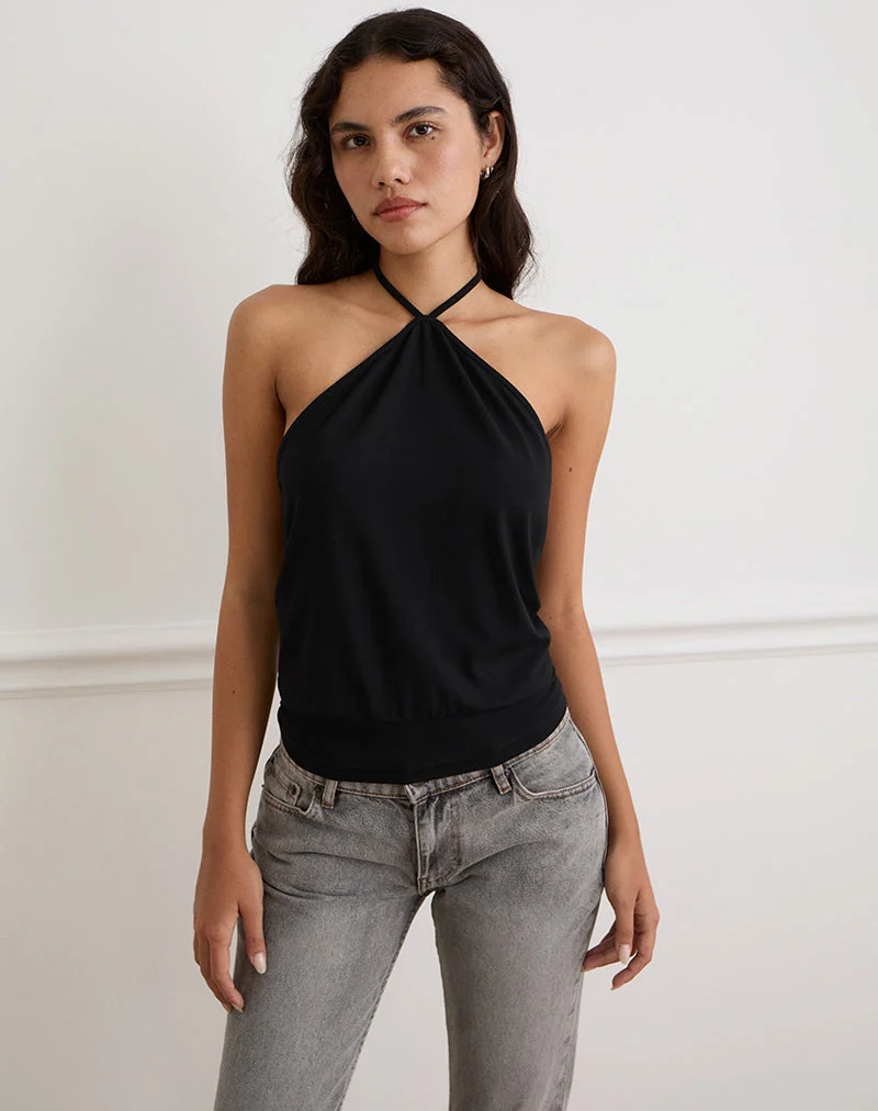 Dyilla Arrow Neck Top in Schwarz